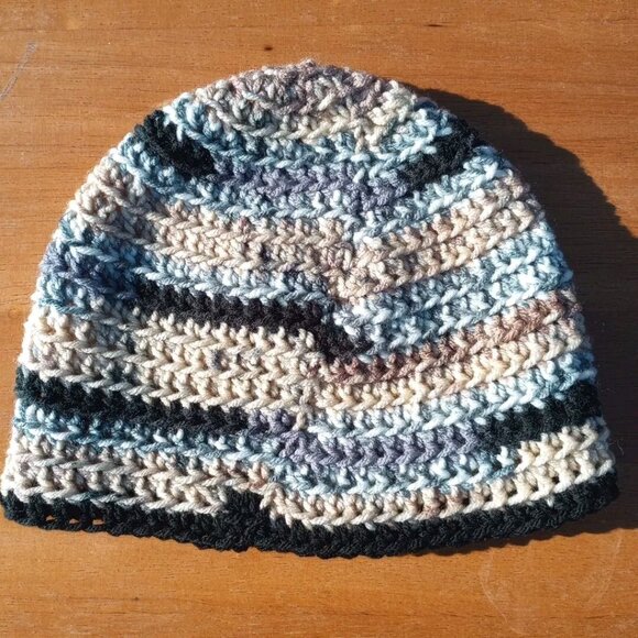 Men's Head Hugger Beanie Hat Handmade Naturals Striped Crochet Fishing Outdoor L - Picture 6 of 9